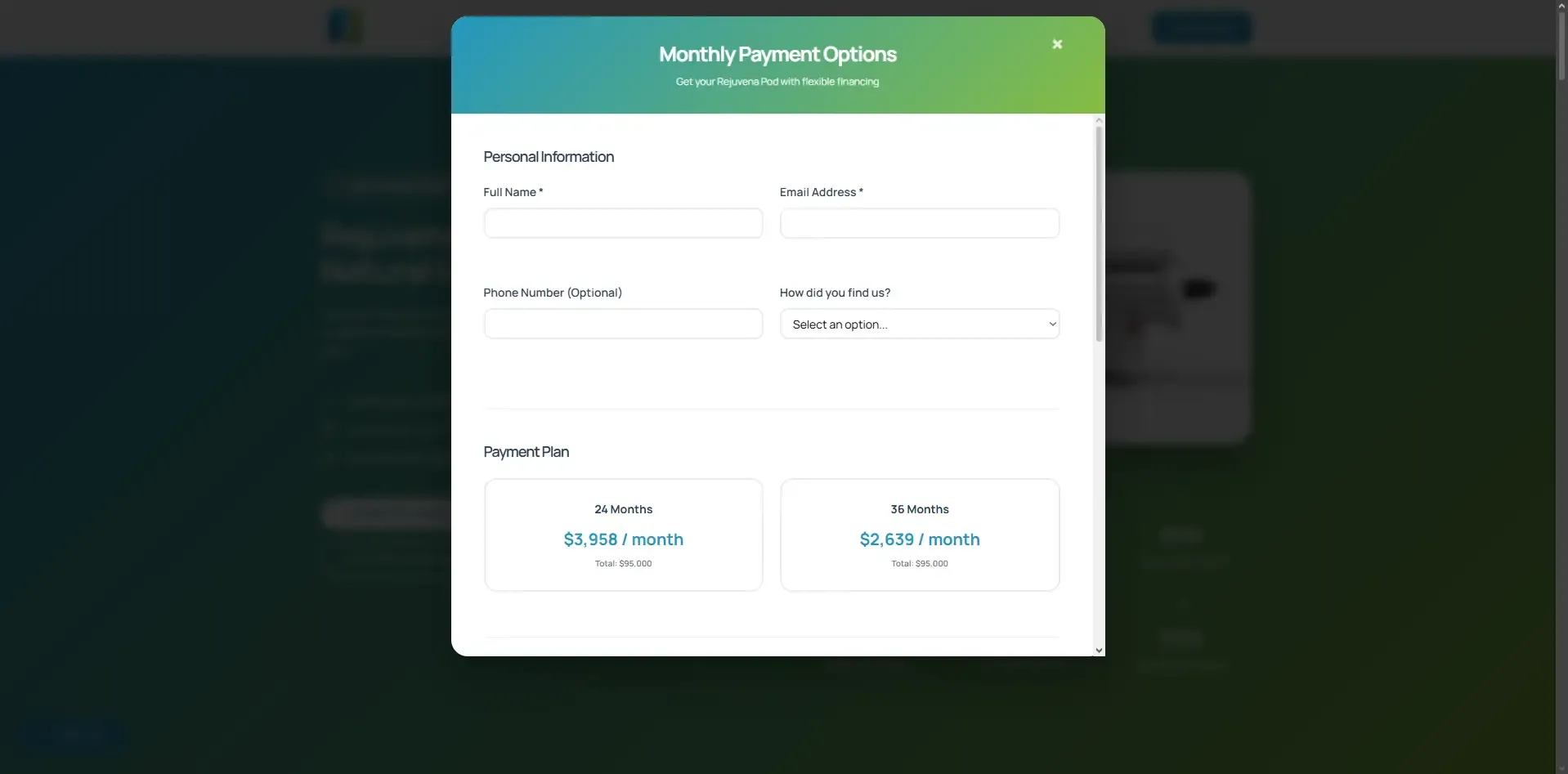 Detailed view of the tiered payment selection module, allowing users to choose between immediate or deferred billing.