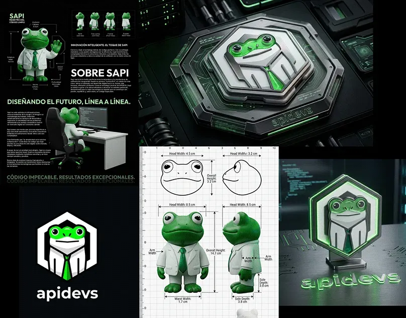 Apidevs logo and 3D brand mascot design for a developer platform