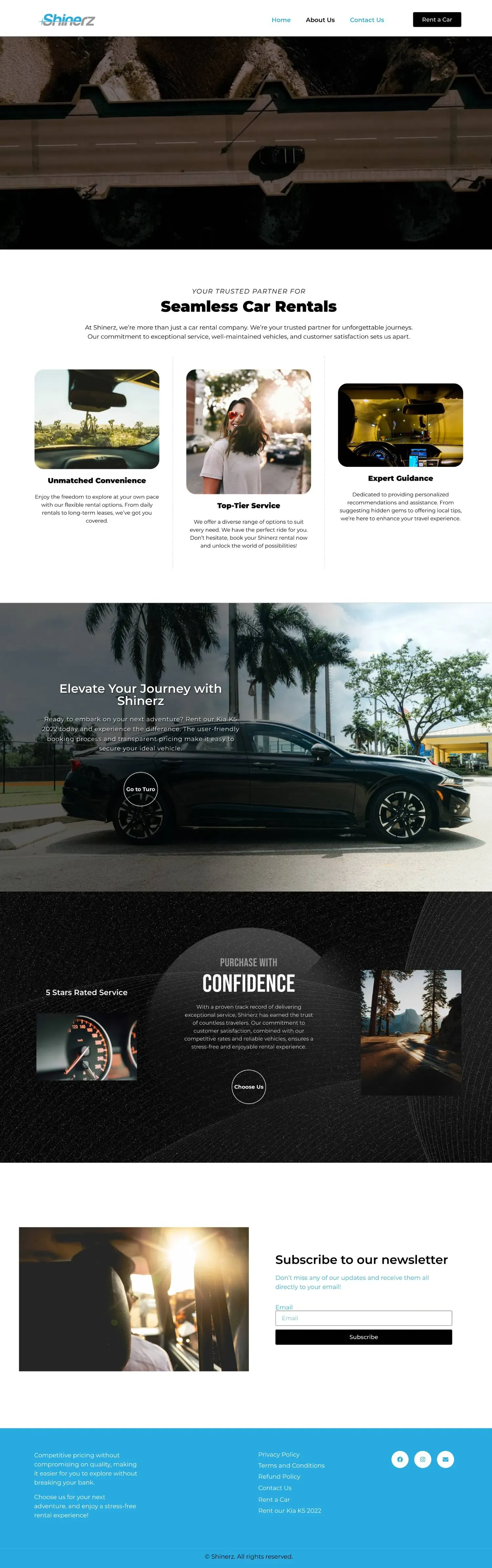 Minimalist 'About Us' section for a car rental business, showcasing a premium fleet and a history of excellence in travel.