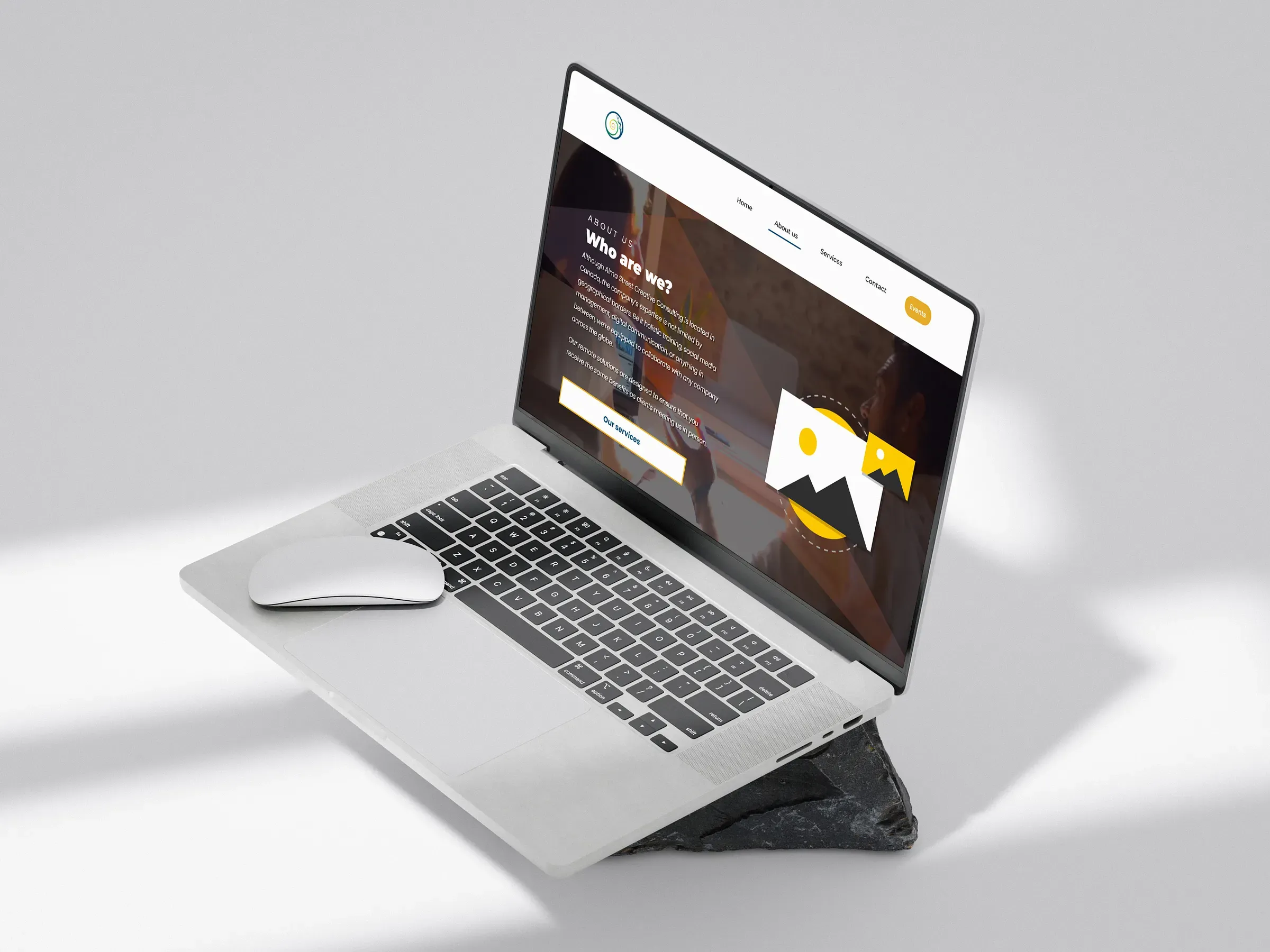 Professional responsive web design for Alma Street Creative Consulting displayed on two iMac screens featuring digital marketing services and a turquoise brand aesthetic.