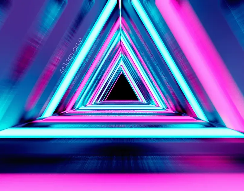 3D neon vaporwave triangular and circular tunnel animation