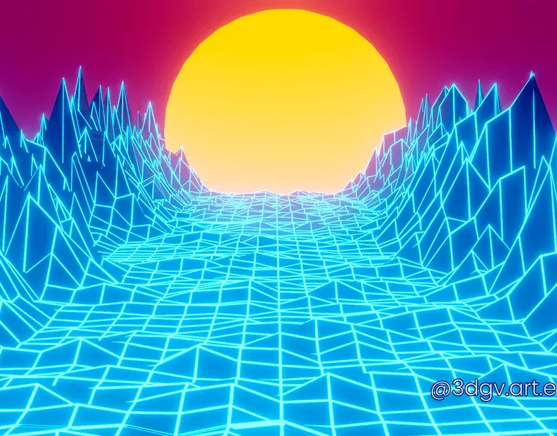 Retro vaporwave style 3D sun render made in Blender