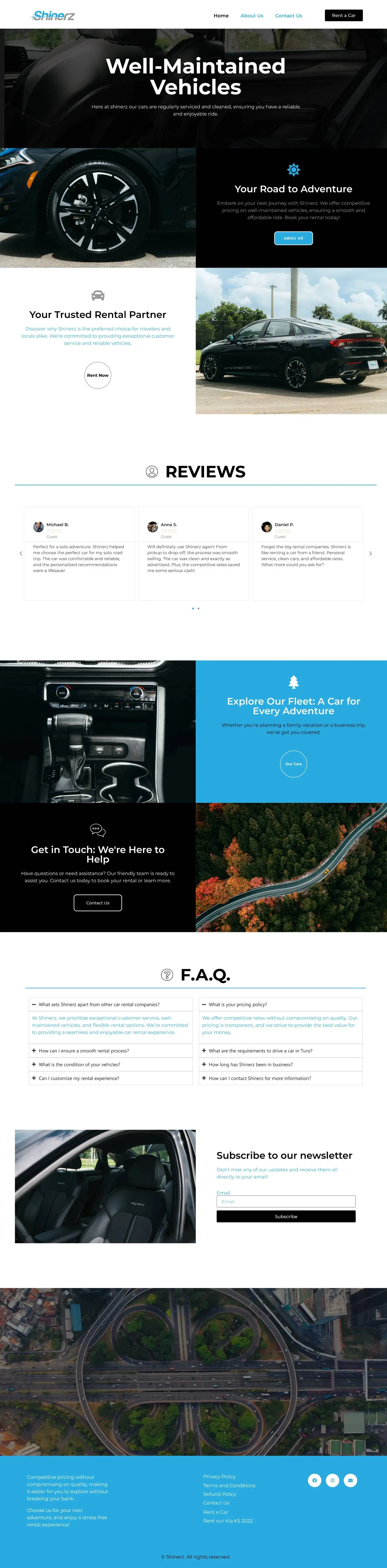 High-performance car rental homepage built with Elementor featuring dynamic background video and a sleek navigation layout.