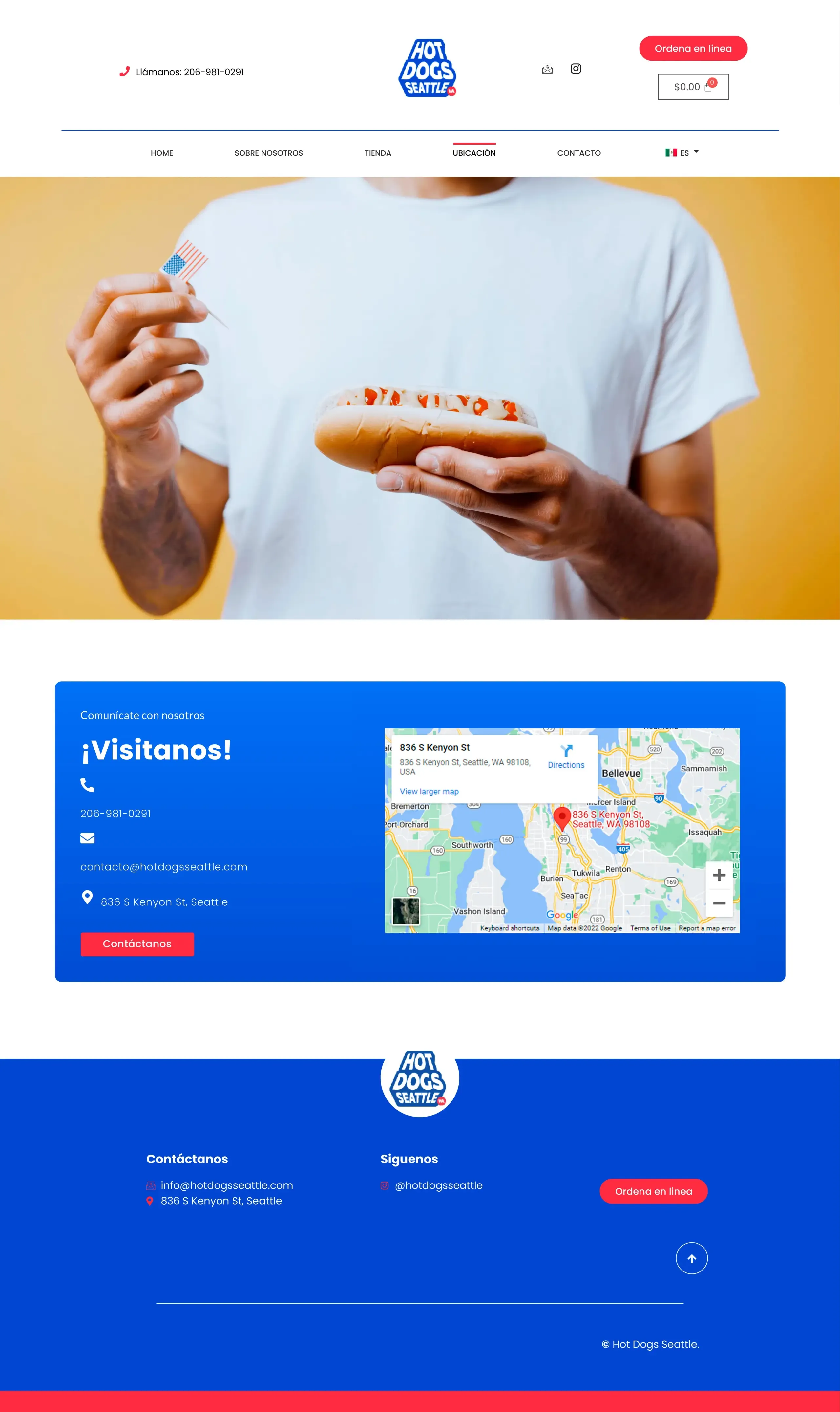 Store location and contact map for Hot Dog Seattle, optimized for local search and fast-casual dining discovery.