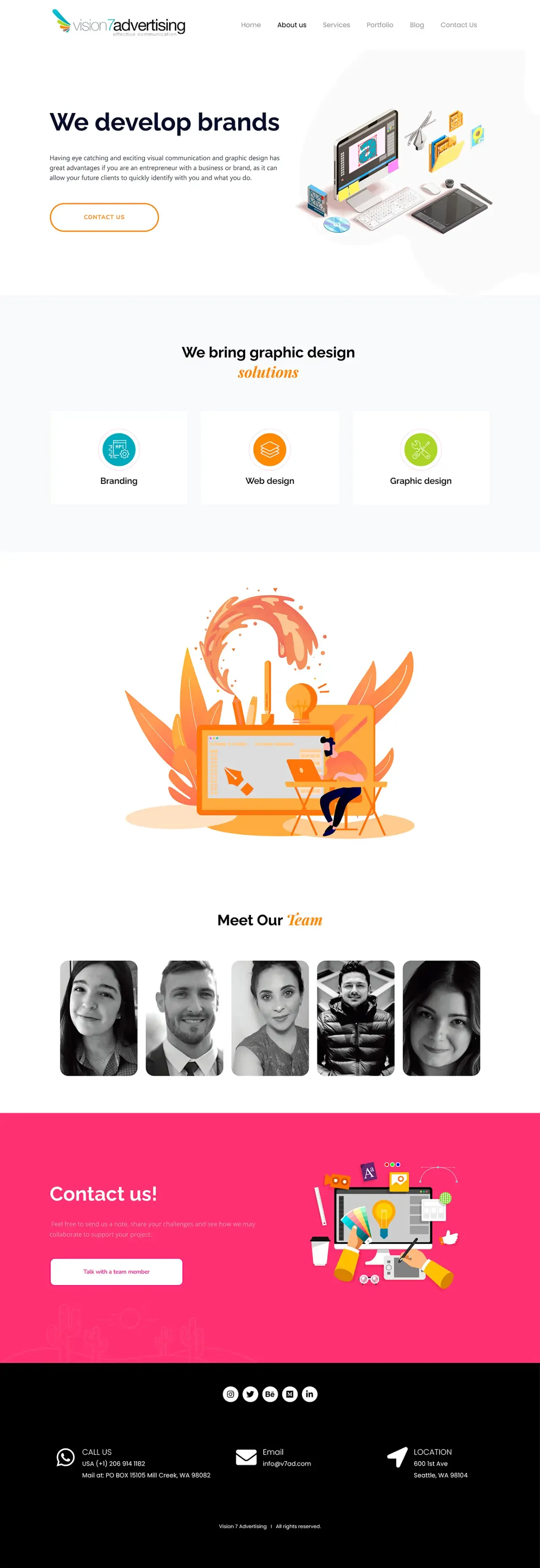 About Us section for V7ad agency, highlighting technical branding strategy and digital presence for creative entrepreneurs.