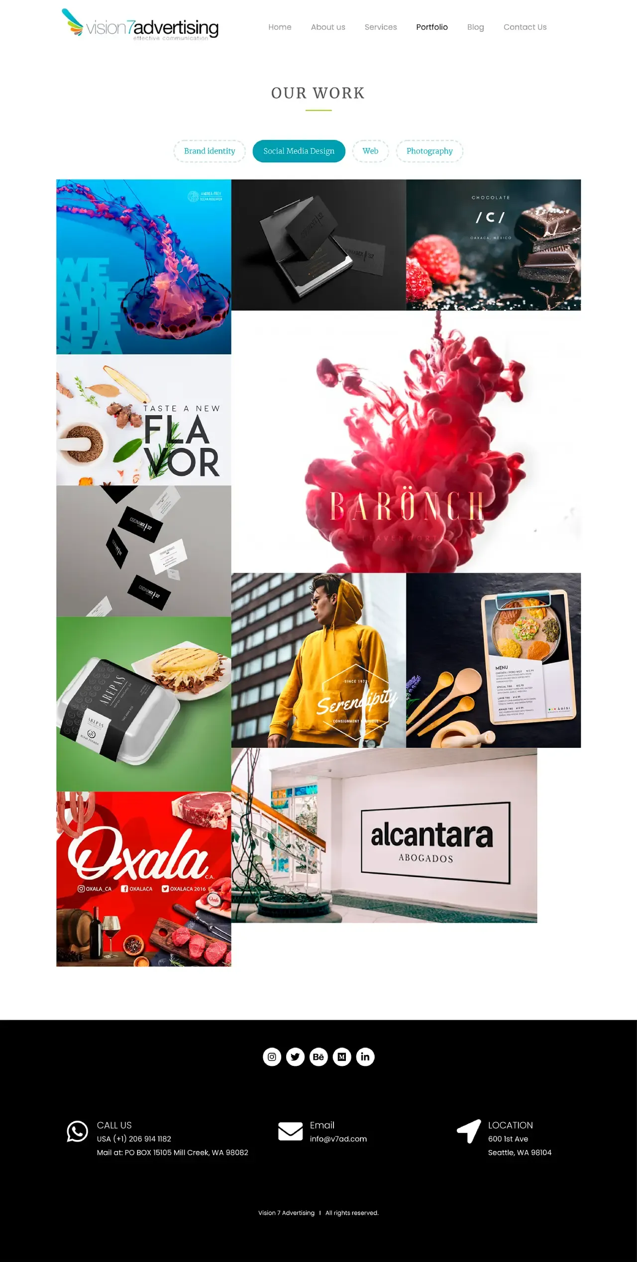 Premium portfolio showcase for V7ad creative agency, featuring a clean grid layout and high-end visual hierarchy for work display.