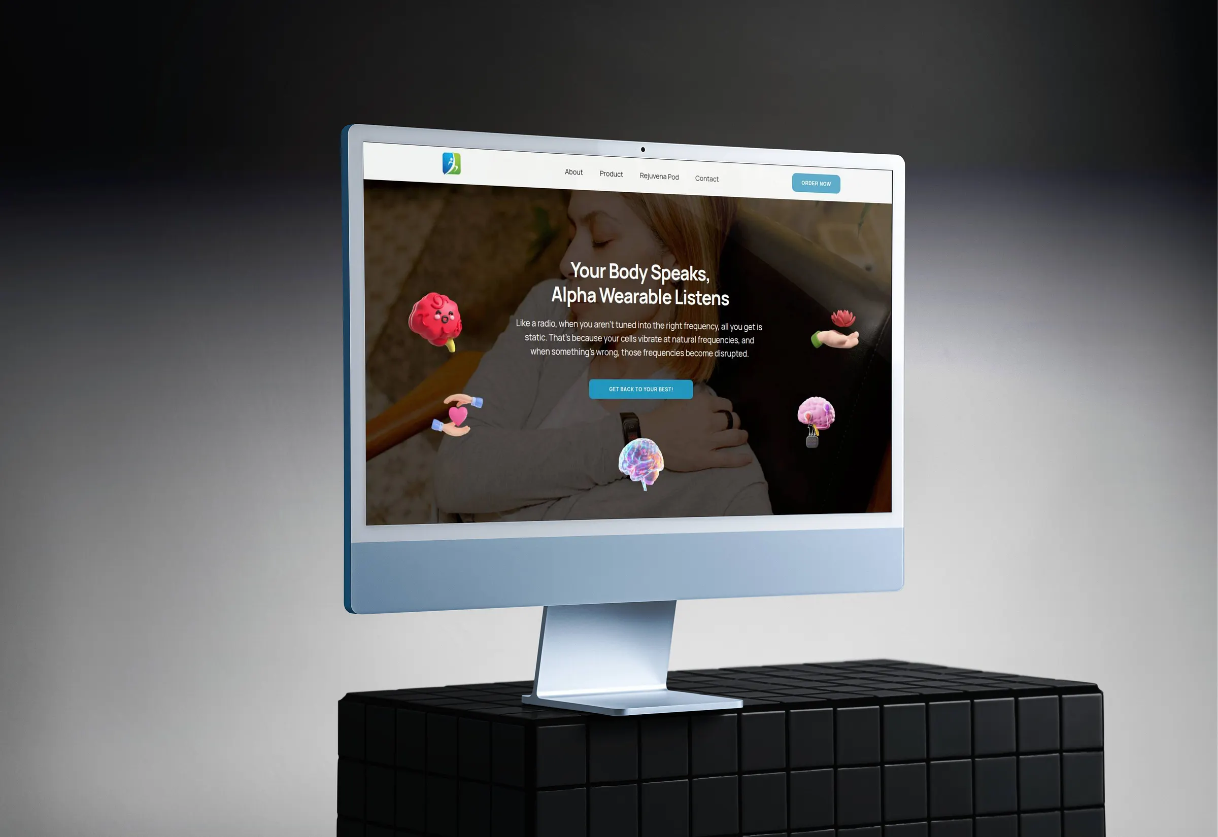 Immersive desktop experience for Anywhere Healing, highlighting the 'Your Body Speaks' headline and relaxing aesthetic on a high-resolution display.