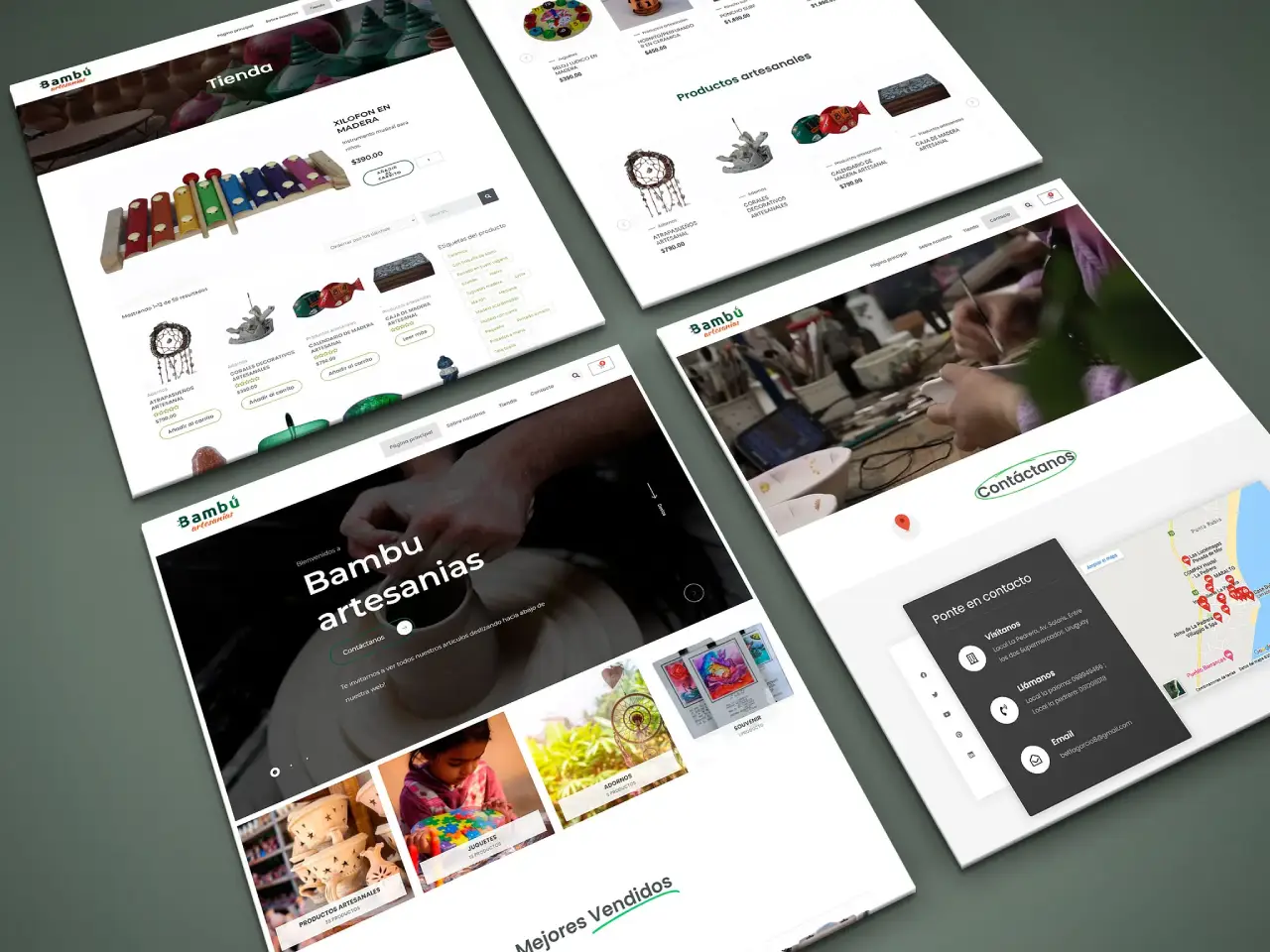 High-fidelity desktop mockup of the Bambú Artesanías e-commerce site, showcasing responsive UI design.