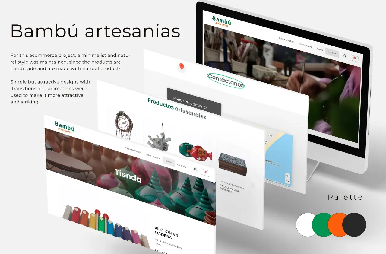 Modern laptop mockup of the Bambú Artesanías storefront, highlighting a mobile-first approach for entrepreneurs.