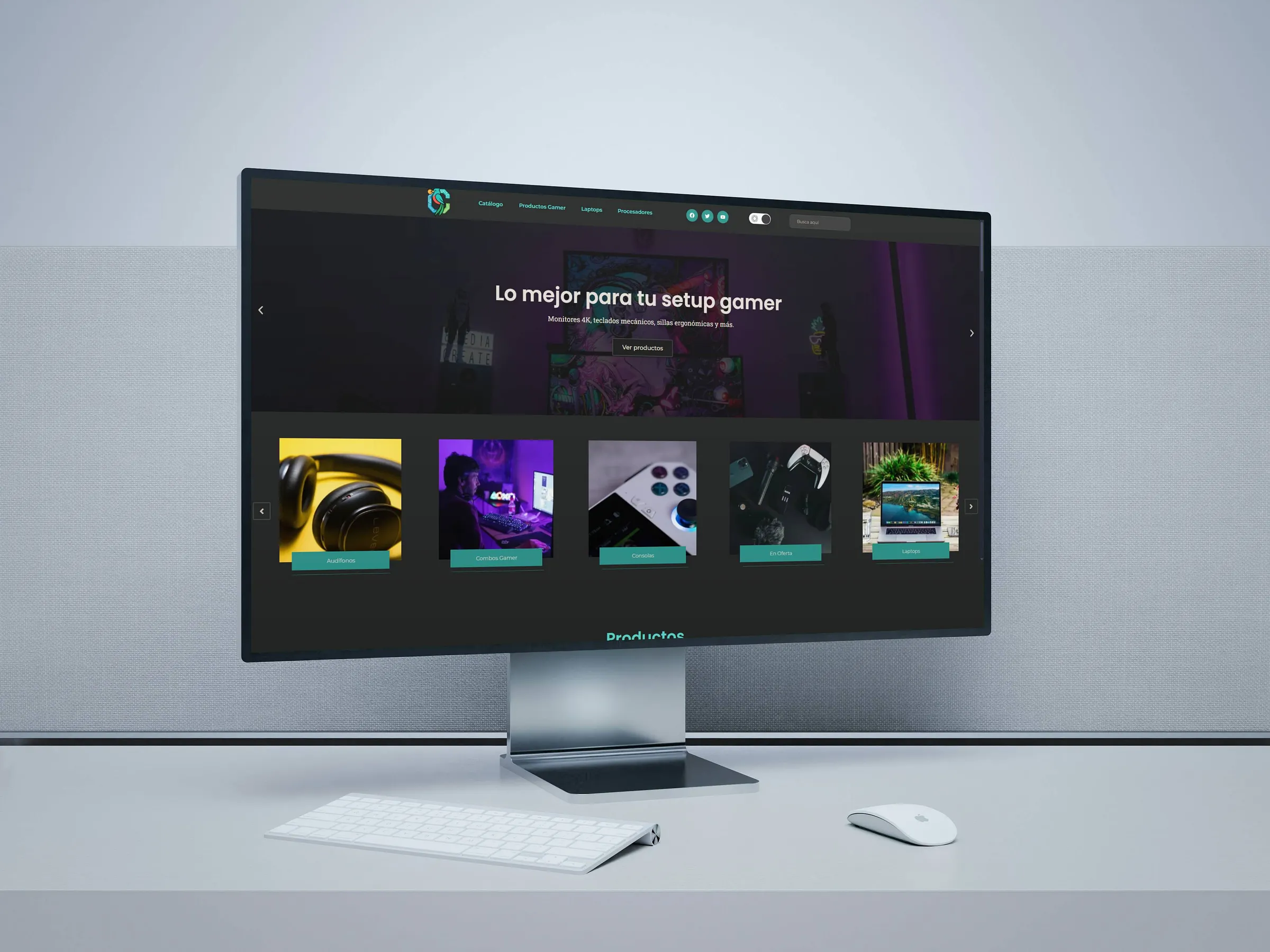 Clean laptop presentation of the Cotiza Guate homepage, highlighting the professional tech-blue color palette and responsive Elementor layout.