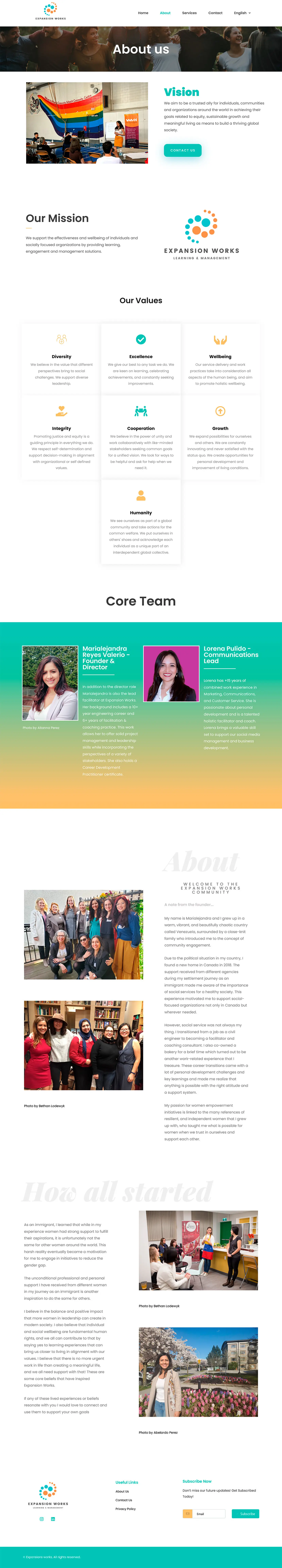 About Us section for Expansion Works, showcasing professional branding for female-led leadership coaching.
