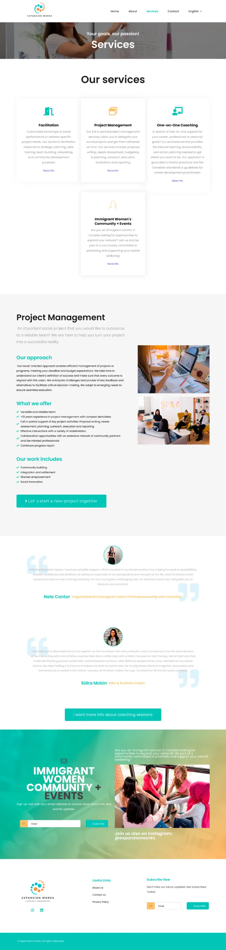 Service access and package selection layout for Expansion Works, optimized for professional consulting lead generation.