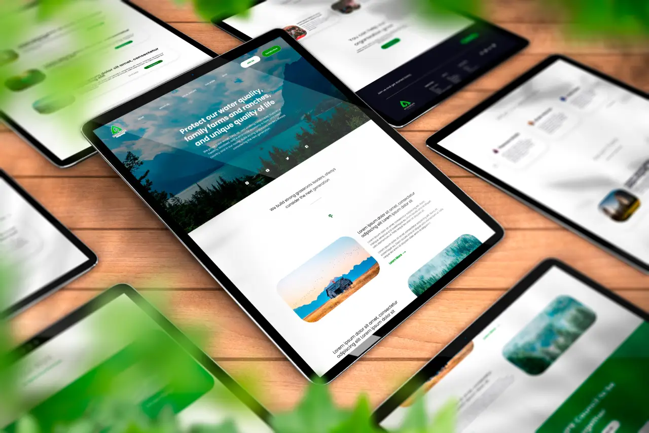Premium minimalist eco-friendly home page layout in Figma featuring solar energy branding and organic green tones.