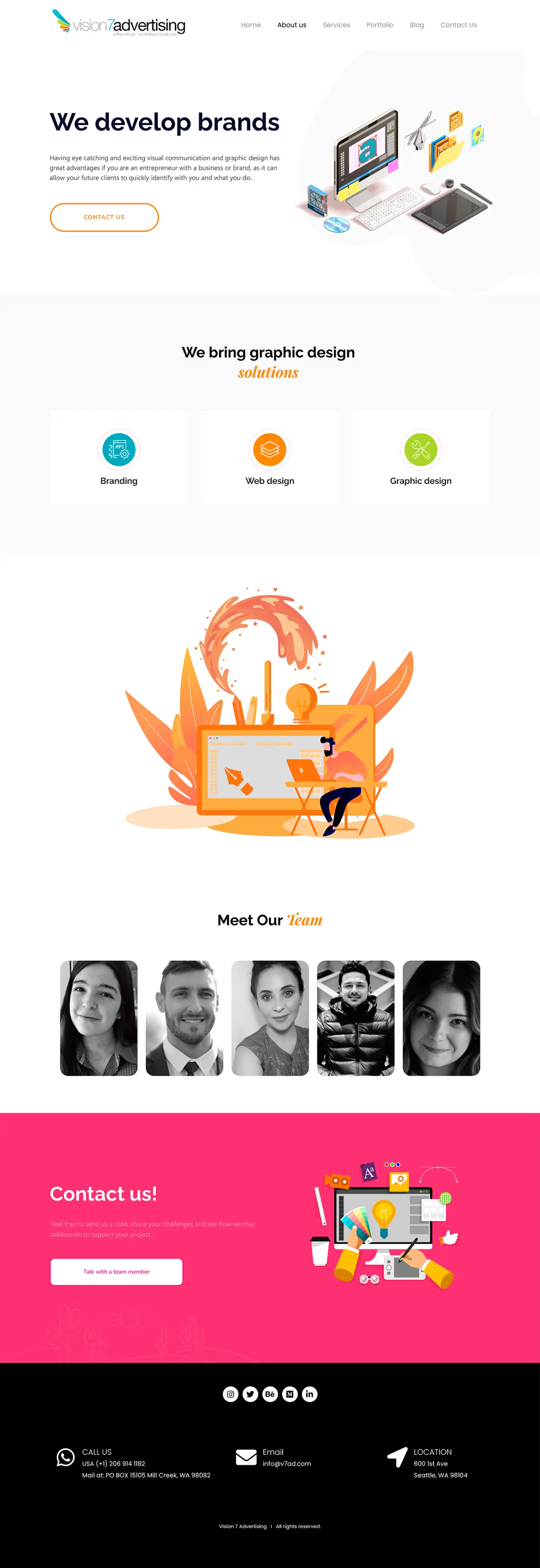 About Us section for V7ad agency, highlighting technical branding strategy and digital presence for creative entrepreneurs.