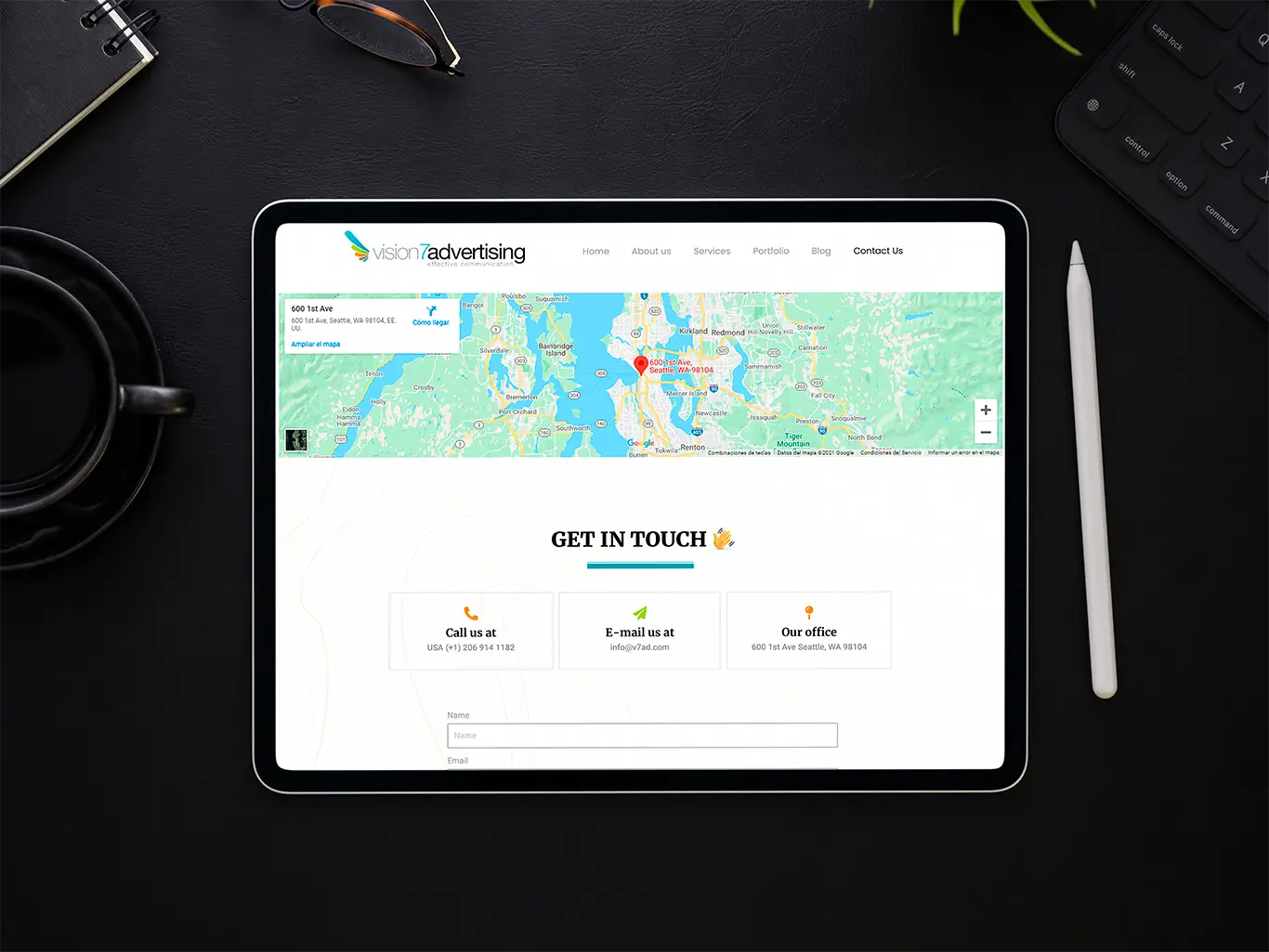 Contact Us page for V7ad agency, optimized for lead generation and seamless communication with startup founders.