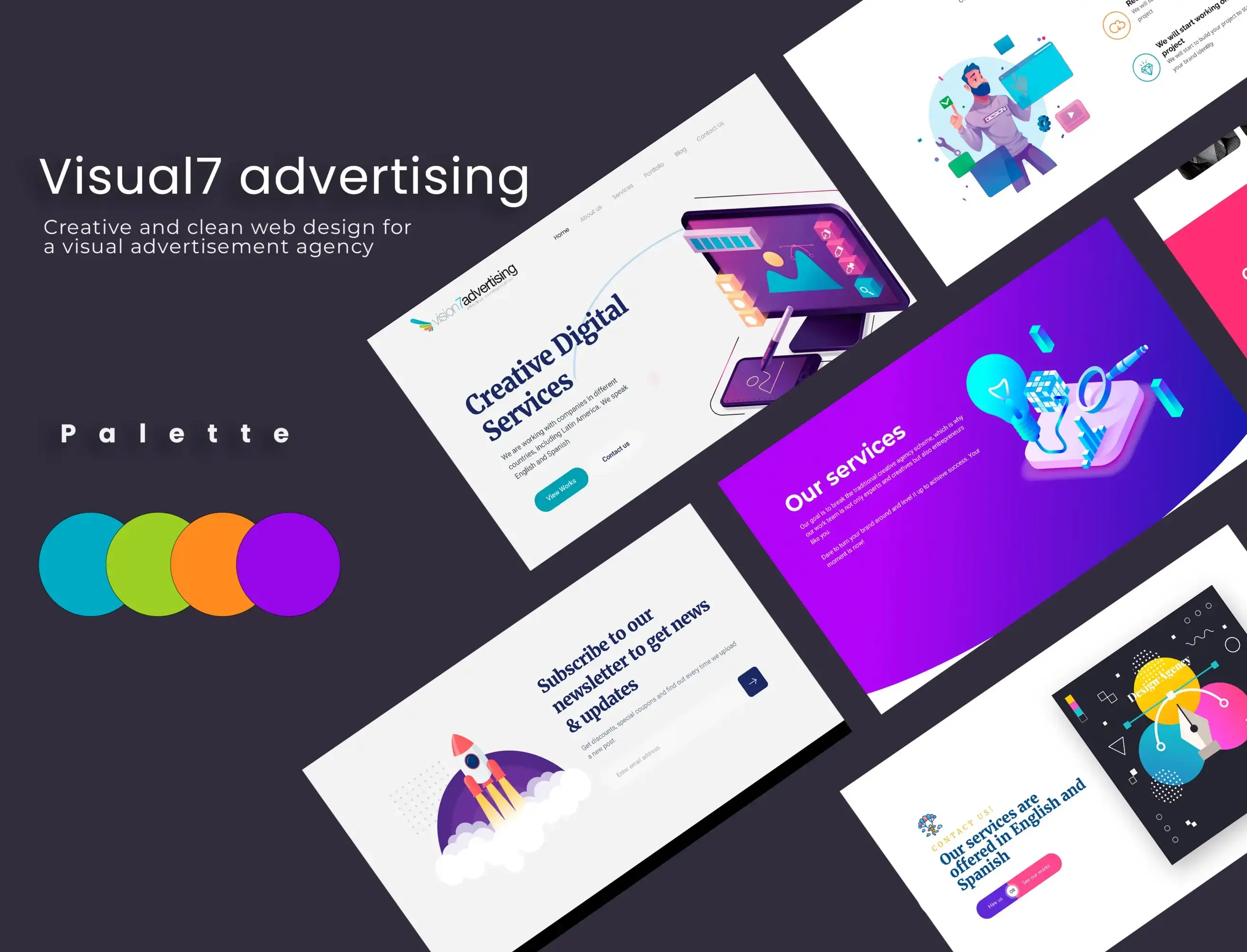 V7ad creative agency website redesign featuring a clean WordPress layout, Elementor Pro development, and premium portfolio showcase for entrepreneurs.