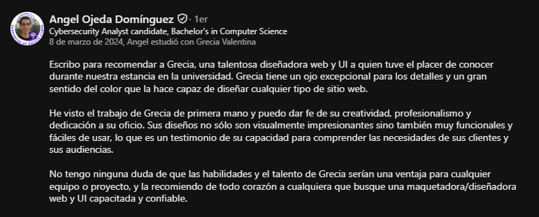 Review screenshot from LinkedIn - Angel Ojeda