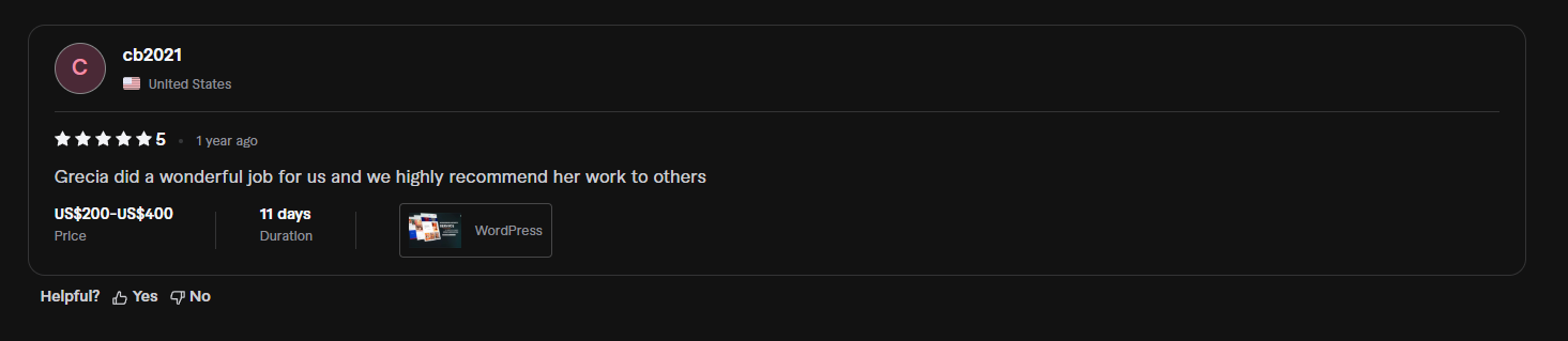Review screenshot from Fiverr - NDA Client