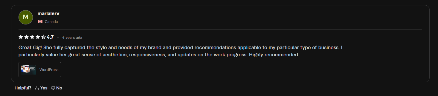 Review screenshot from Fiverr - Marialejandra Reyes Valerio