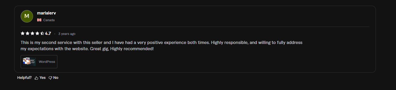 Review screenshot from Fiverr - Marialejandra Reyes Valerio