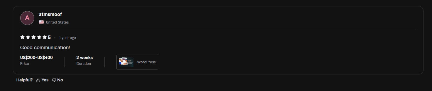 Review screenshot from Fiverr - Shinerz's Client