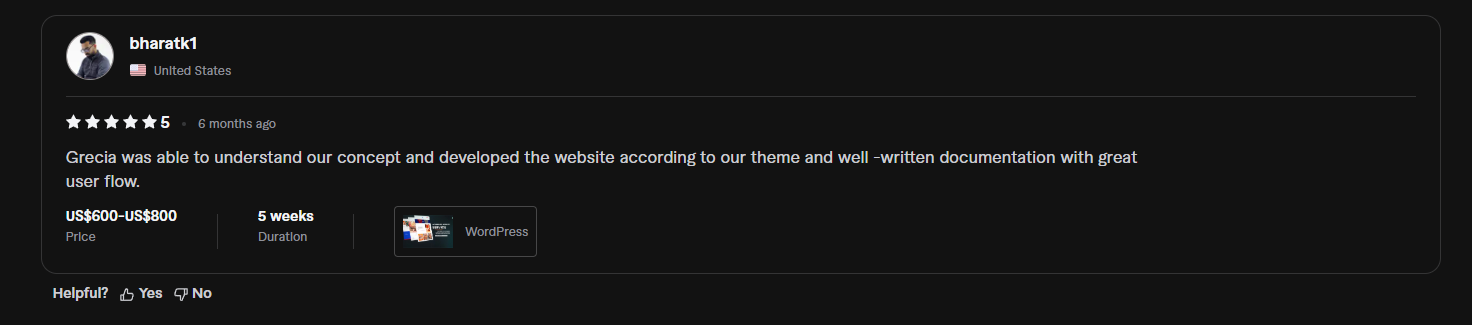 Review screenshot from Fiverr - Bharat K.